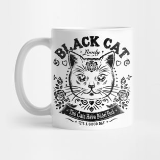 Black Cat Head with Flowers and Slogans Mug